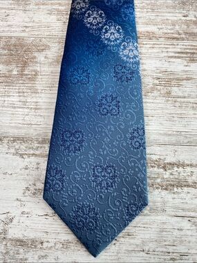 Blue Damask Tie Wide 4” Formal Wedding Prom Jacquard Designer Collection Regal
